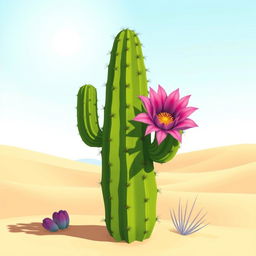 An animated illustration of a cardón cactus adorned with a blooming jujeña flower