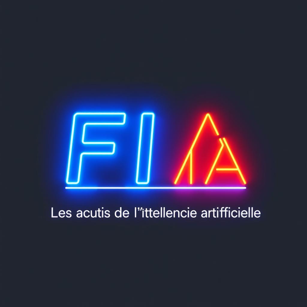 A 3D render of the logo "FIA" prominently displayed with the subtitle "Les actus de l'intelligence artificielle