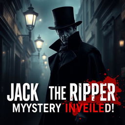 A dramatic and captivating YouTube thumbnail showcasing Jack the Ripper in a Victorian London setting