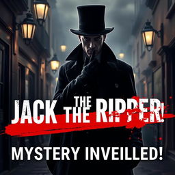 A dramatic and captivating YouTube thumbnail showcasing Jack the Ripper in a Victorian London setting