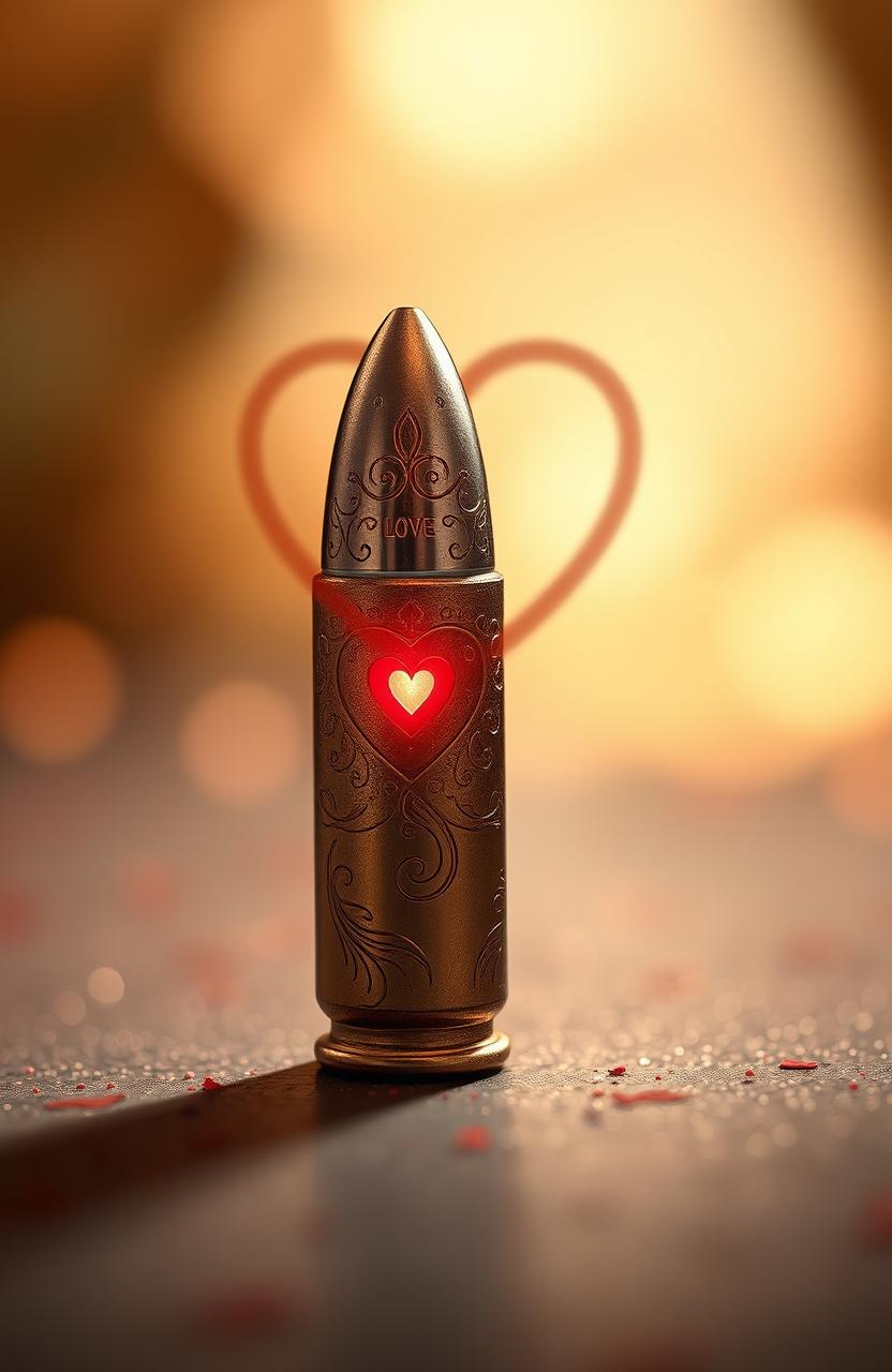 A single bullet beautifully designed to symbolize the intertwined fates of two hearts