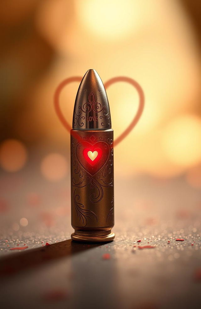 A single bullet beautifully designed to symbolize the intertwined fates of two hearts