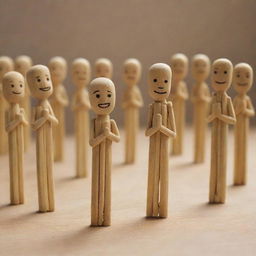 A group of anthropomorphic matchsticks, holding each other's hands in unity, solemnly praying with a backdrop of their family. Capture the emotion and depth typical of an animated film scene.