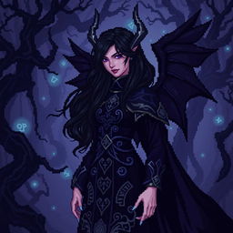 Morgana from League of Legends depicted in a dark fantasy pixel art style