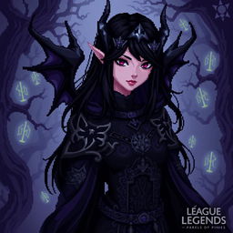 Morgana from League of Legends depicted in a dark fantasy pixel art style