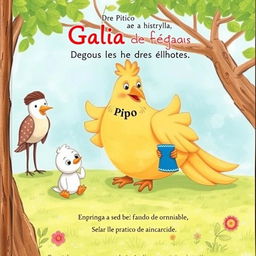 Uma capa de livro tocante para a história de uma galinha empolgada com a chegada de seus cinco filhotes, destacando um pintinho especial chamado Pipo