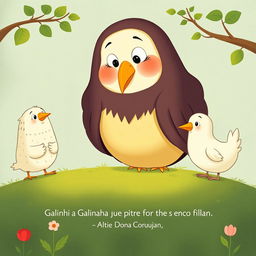 Uma capa de livro comovente para a história de uma Galinha maternal e amorosa, que está empolgada com a chegada de seus cinco filhotes