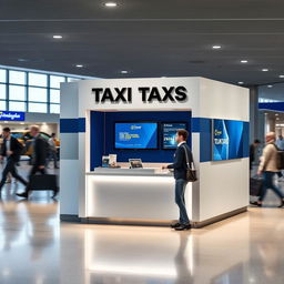 Cubículo pequeño empotrado en el muro diseñado para la atención a clientes de una compañía de taxis en un aeropuerto