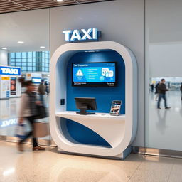 Cubículo pequeño empotrado en el muro para atención a clientes de una compañía de taxis en un aeropuerto