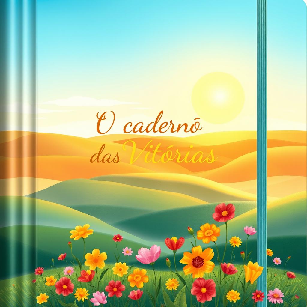 A beautifully illustrated cover design for a notebook titled 'O Caderno das Vitórias'