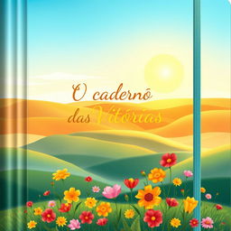 A beautifully illustrated cover design for a notebook titled 'O Caderno das Vitórias'