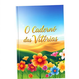 A beautifully illustrated cover design for a notebook titled 'O Caderno das Vitórias'