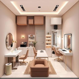 A stylish and modern beauty studio design in a compact 4 meter by 4 meter space