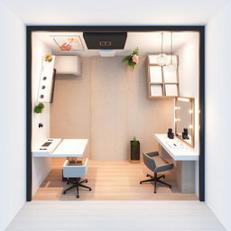 A stylish and modern beauty studio design in a compact 4 meter by 4 meter space