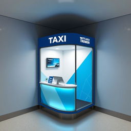 Cubículo pequeño empotrado en el muro diseñado para la atención a clientes de una compañía de taxis en un aeropuerto