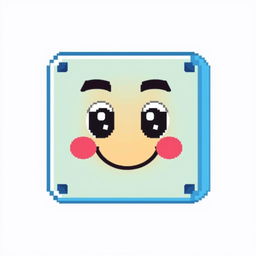 A square character with a charming face, designed in pixel art style