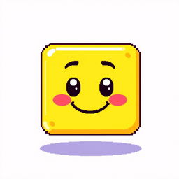 A square character with a charming face, designed in pixel art style