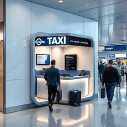 Diseño de un cubículo pequeño empotrado en el muro, destinado a la atención a clientes de una compañía de taxis en un aeropuerto