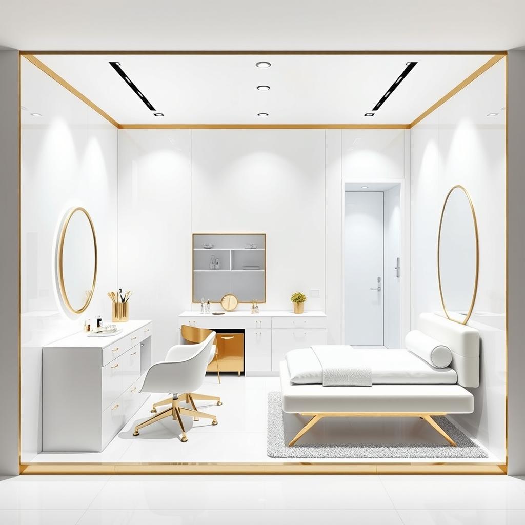 An elegant minimalist beauty studio design in a compact 4 meter by 4 meter space