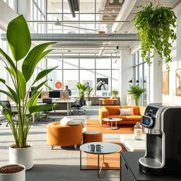 A modern office interior featuring an open workspace layout with sleek and contemporary furniture