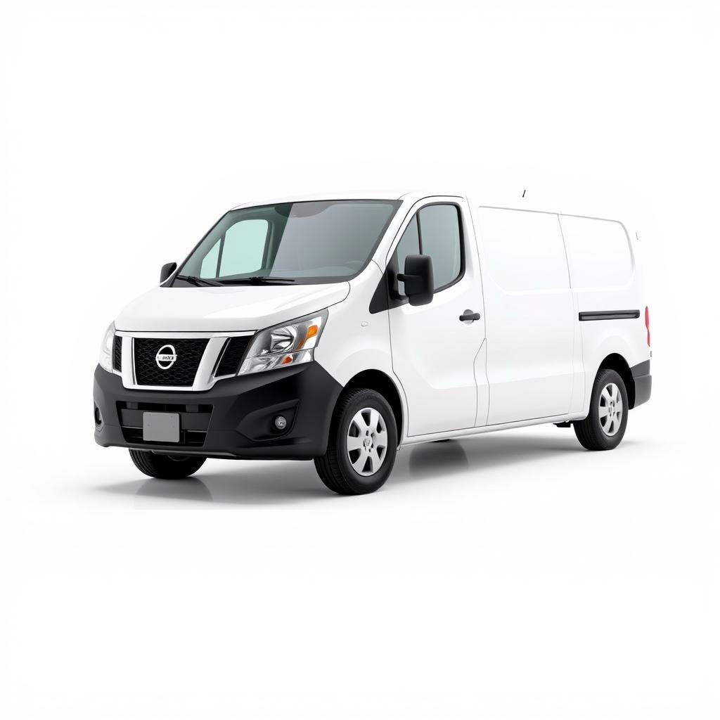 A pristine image of a Nisan NV350 commercial van in a clean and bright white color