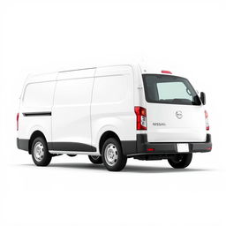 A pristine image of a Nisan NV350 commercial van in a clean and bright white color