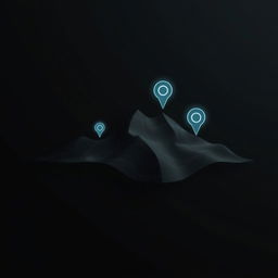 A minimalistic and dark-themed digital artwork focusing on topographic work and GPS technology