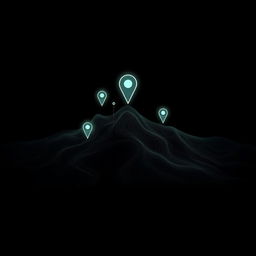 A minimalistic and dark-themed digital artwork focusing on topographic work and GPS technology