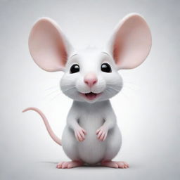 A cartoon style white rat with expressive eyes and large ears, radiating a whimsical charm.