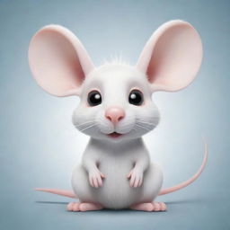 A cartoon style white rat with expressive eyes and large ears, radiating a whimsical charm.