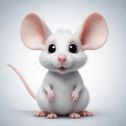 A cartoon style white rat with expressive eyes and large ears, radiating a whimsical charm.