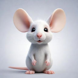 A cartoon style white rat with expressive eyes and large ears, radiating a whimsical charm.