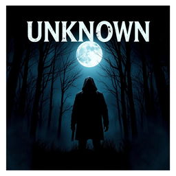 A suspense movie poster featuring the title 'Unknown' prominently displayed at the top in bold, mysterious font