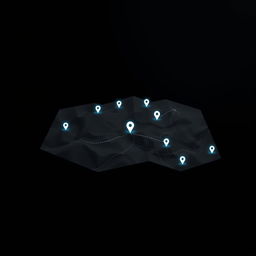 A minimalistic and dark-themed digital artwork suitable for A4 format, focusing on topographic work and GPS points