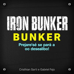 A striking poster design for the title 'Iron Bunker', featuring a large and bold industrial-style font in white or neon yellow for high contrast against a textured background resembling concrete or heavy metal