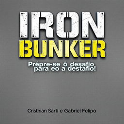 A striking poster design for the title 'Iron Bunker', featuring a large and bold industrial-style font in white or neon yellow for high contrast against a textured background resembling concrete or heavy metal