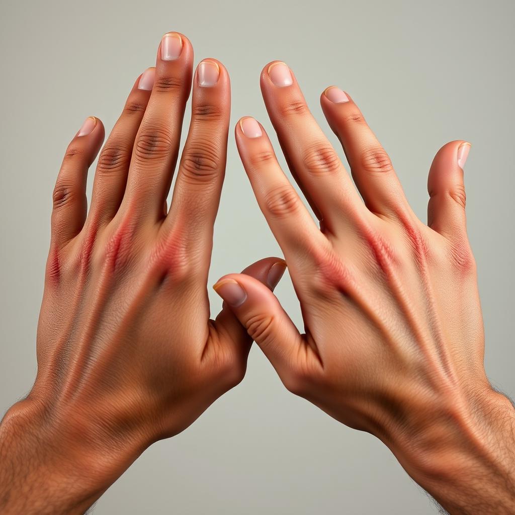 A close-up image showcasing two real male hands against a simple, neutral background