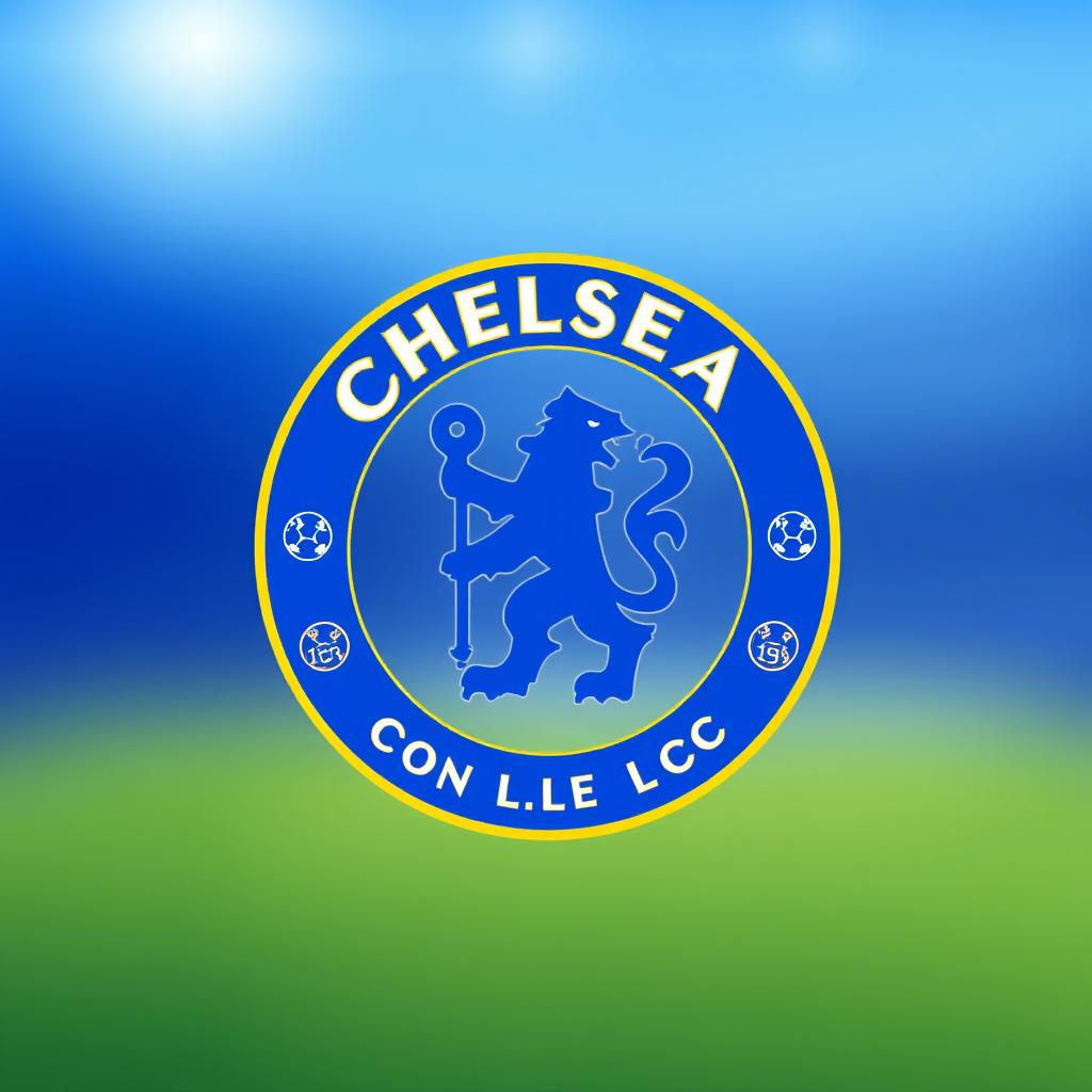 A digitally created artwork featuring the Chelsea FC logo, designed in vibrant colors, with an emphasis on the club's iconic blue hues