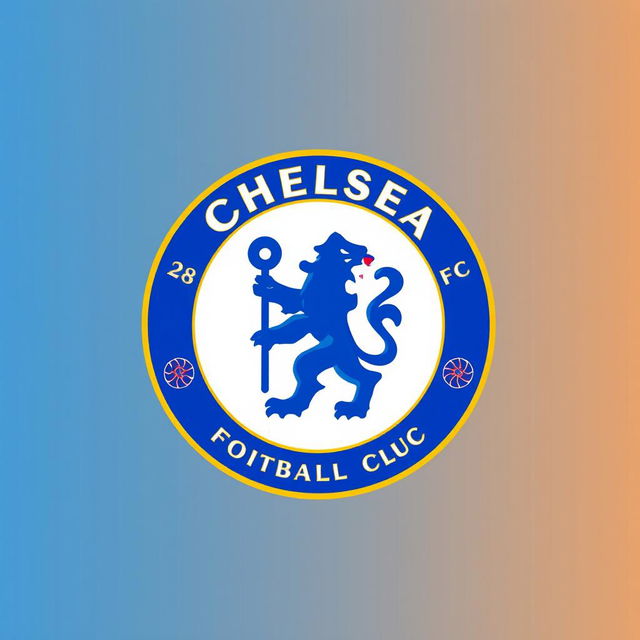 A digitally created artwork featuring the Chelsea FC logo, designed in vibrant colors, with an emphasis on the club's iconic blue hues