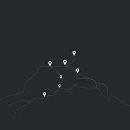 A minimalistic digital artwork featuring a topographic map with GPS points, designed in a dark gray-ish color palette