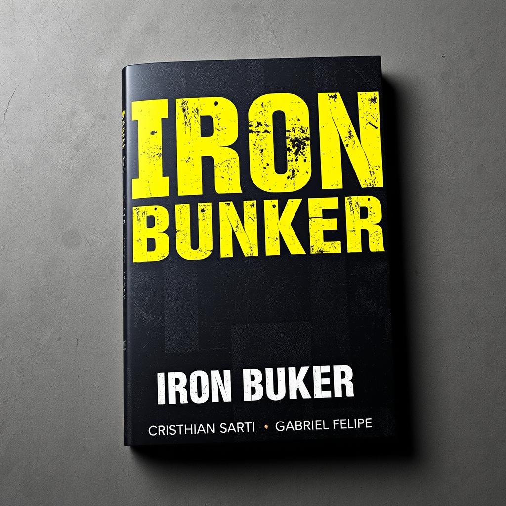 A dynamic book cover featuring the bold title 'IRON BUNKER' prominently displayed in large, impactful capital letters using a strong industrial-style font