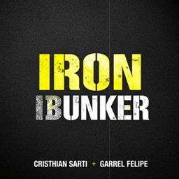 A dynamic book cover featuring the bold title 'IRON BUNKER' prominently displayed in large, impactful capital letters using a strong industrial-style font