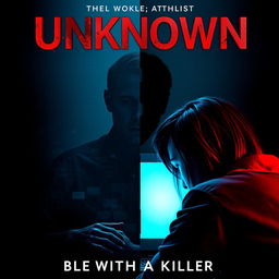 A suspense movie poster depicting the theme of a chat with a killer, featuring the title 'Unknown' prominently displayed at the top in bold, unsettling font