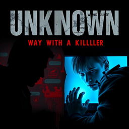 A suspense movie poster depicting the theme of a chat with a killer, featuring the title 'Unknown' prominently displayed at the top in bold, unsettling font