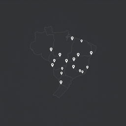 A minimalistic digital artwork depicting a topographic map of Brazil, highlighting its various regions with GPS points