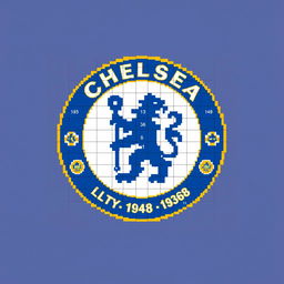 A pixel art representation of the Chelsea FC logo designed in a 36x36 pixel grid, including numbered squares for each pixel