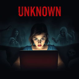 A suspense movie poster titled 'Unknown' prominently displayed at the top in bold, captivating font