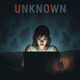 A suspense movie poster titled 'Unknown' prominently displayed at the top in bold, captivating font