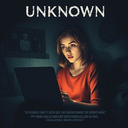 A suspense movie poster titled 'Unknown' prominently displayed at the top in bold, captivating font