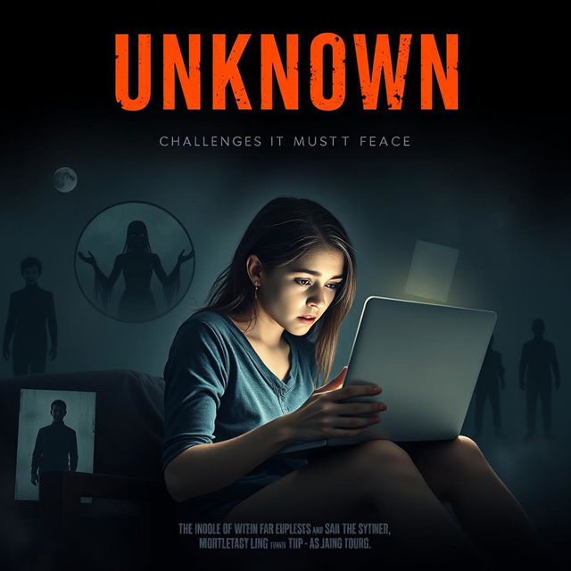 A suspense movie poster titled 'Unknown' prominently displayed at the top in bold, captivating font